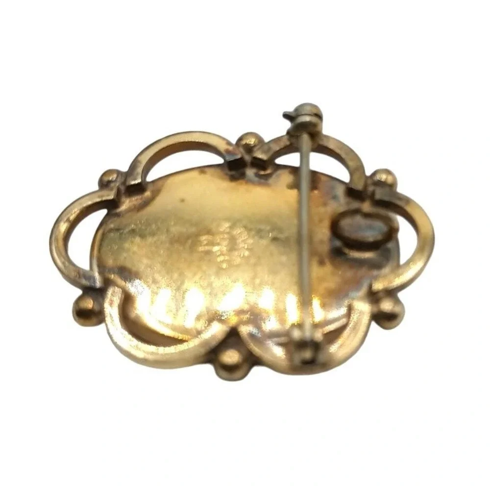 Winard Intaglio Cameo Brooch Pin‎ Pendant Black Glass 12k GF Jewelry Vintage